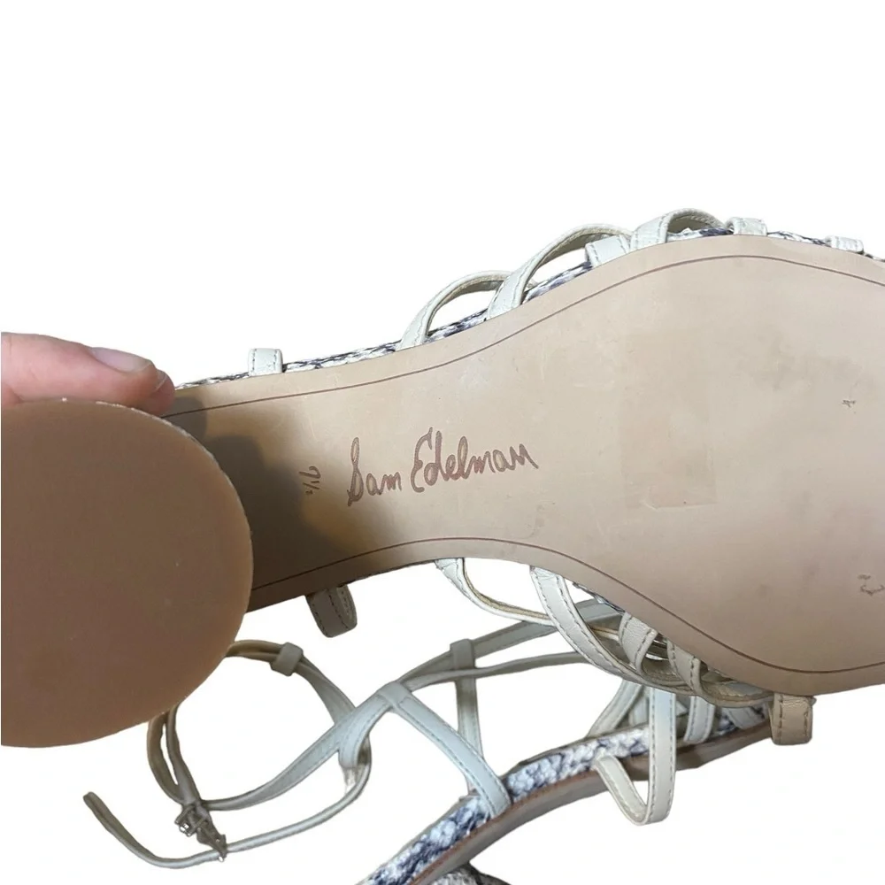 Sam Edelman Daffodil Strappy Snake Print Heeled Sandals IVORY Leather